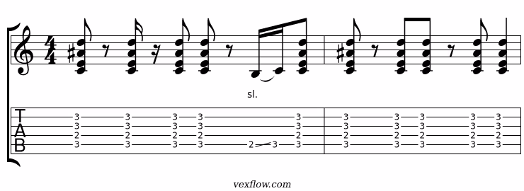 Exercice 1 : Riff Funk en doubles-croches et glissé sur C9