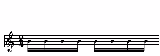 Notation de doubles-croches liées par deux barres