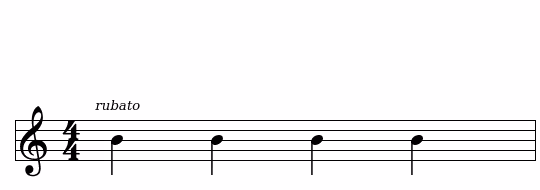 Notation avec l'indication "rubato" au-dessus de la portée